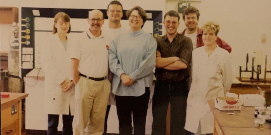Vintage photo of Kathy Perevosnik and peers in the Junior Year Abroad program.  