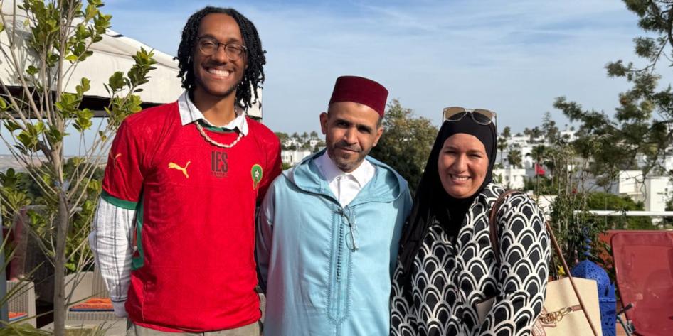 Anthony Wiles with host parents in Morocco.