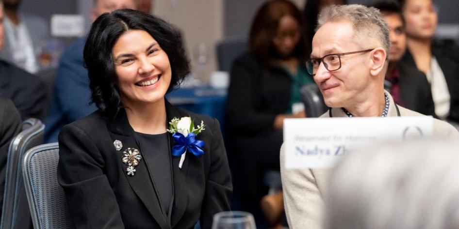 Nadya Zhexembayeva at the table