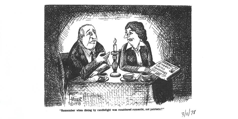 Cartoon illustration of a couple at a candlelit dinner