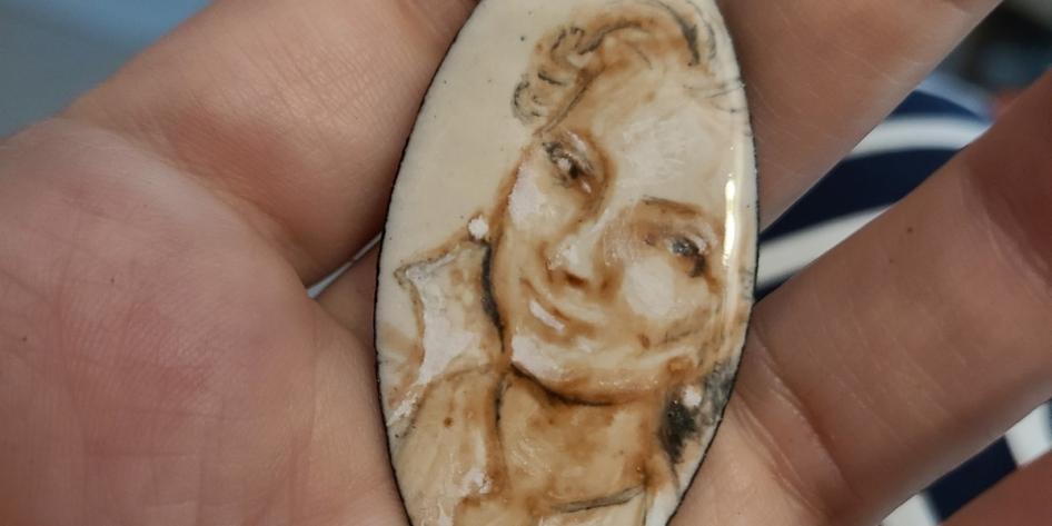 Self portrait on glass enamel