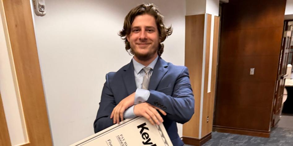 Zane Kuhnle at the 18th annual KeyBank Leadership and Creativity Undergraduate Student Symposium. 