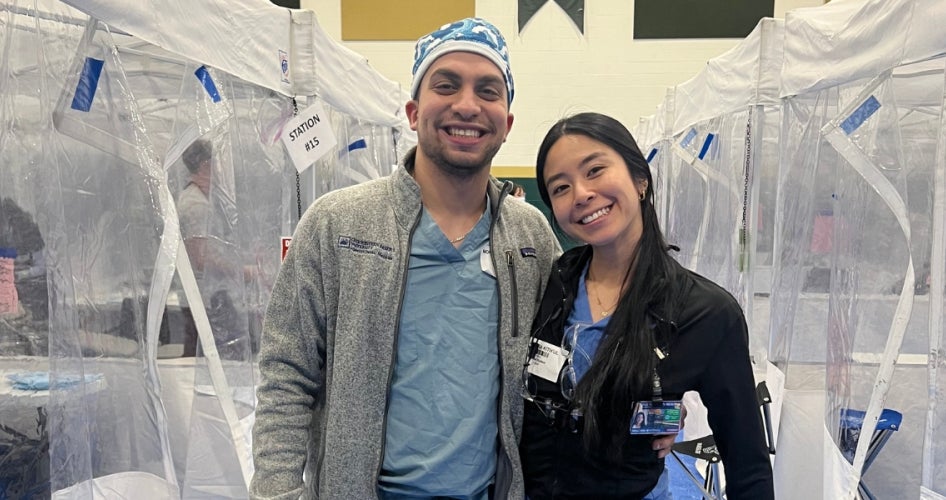 Mohammad Hadeed and a peer volunteer with Remote Area Medical in Ashtabula providing free dental care to underserved communities. 