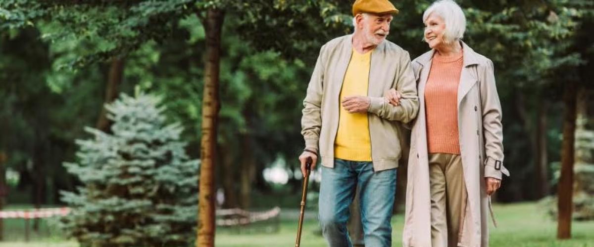 A man and a woman walking