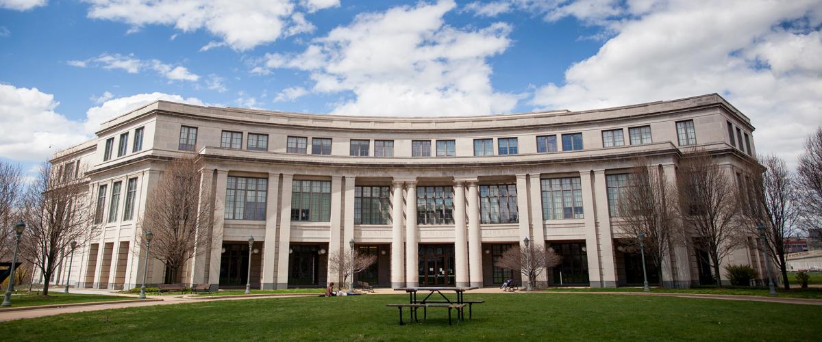 An exterior shot of the Kelvin Smith Library building