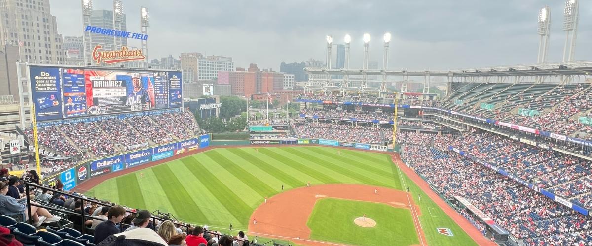 The mood of a cloudy day adds atmosphere to a Cleveland Guardians game. Photo by Ify Chidi.