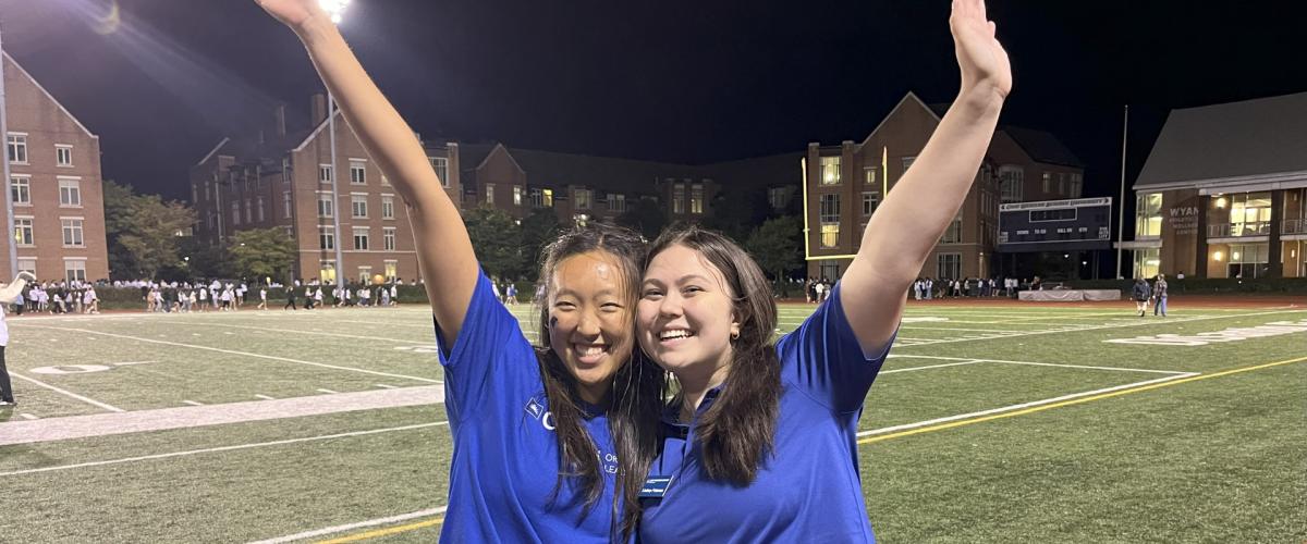 Julia Cho (pictured left) with a peer orientation leader