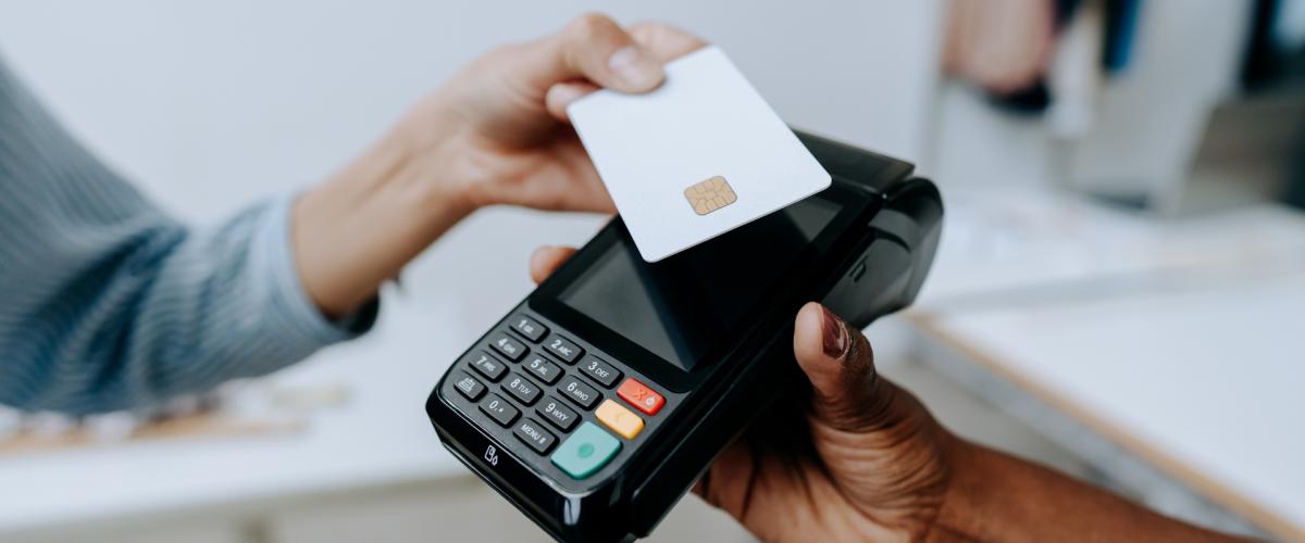 Close up of a contactless credit card payment