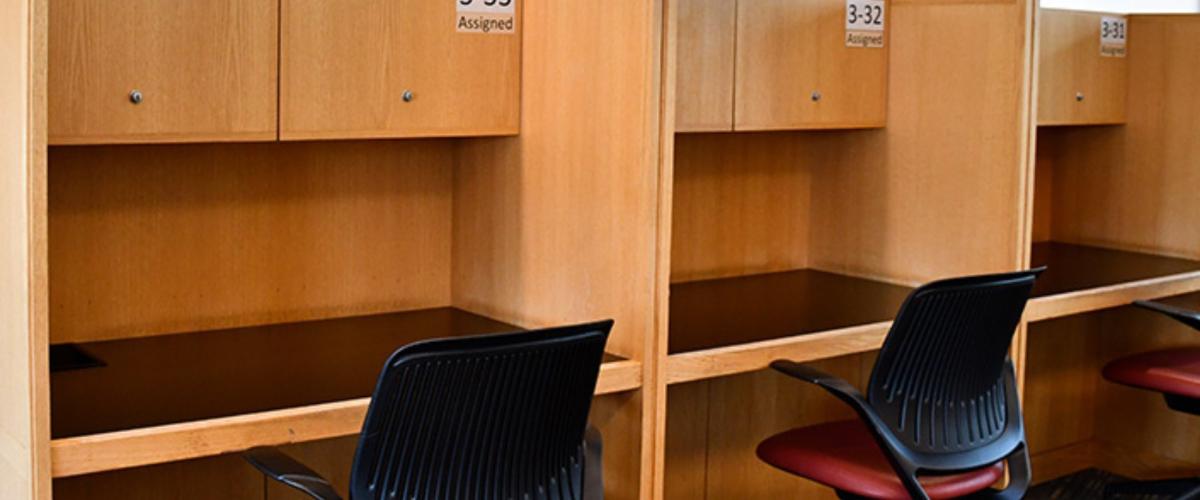 View of study carrels at Kelvin Smith Library. 
