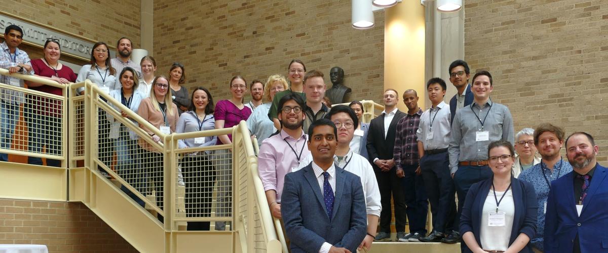 Electrochemical engineering workshop attendees posed on the stairs