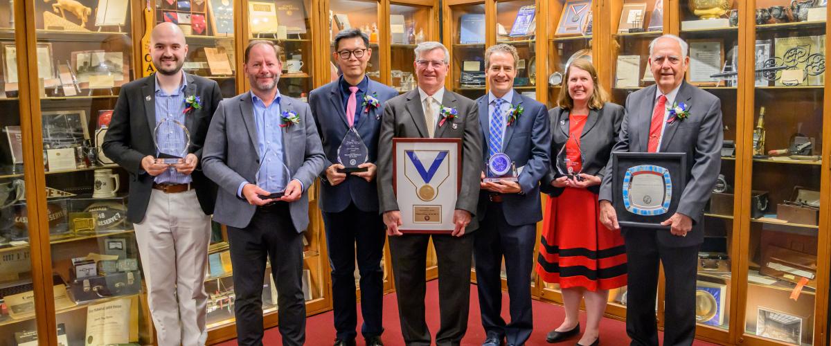 Winners of the 140th Annual Awards Presentation of the Case Alumni Association pose with their awards