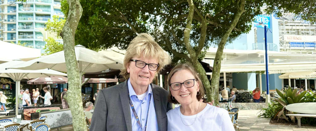 Margaret Kennedy and David Pedlar at an outdoor cafe