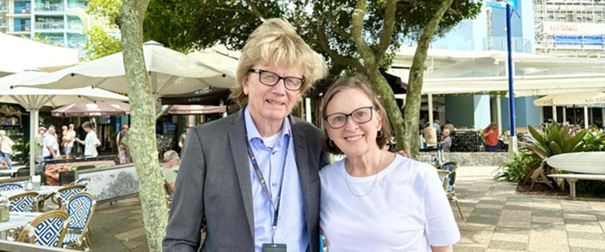 Margaret Kennedy and David Pedlar at an outdoor cafe