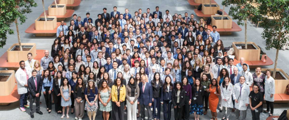 Group of medical students in a large area 