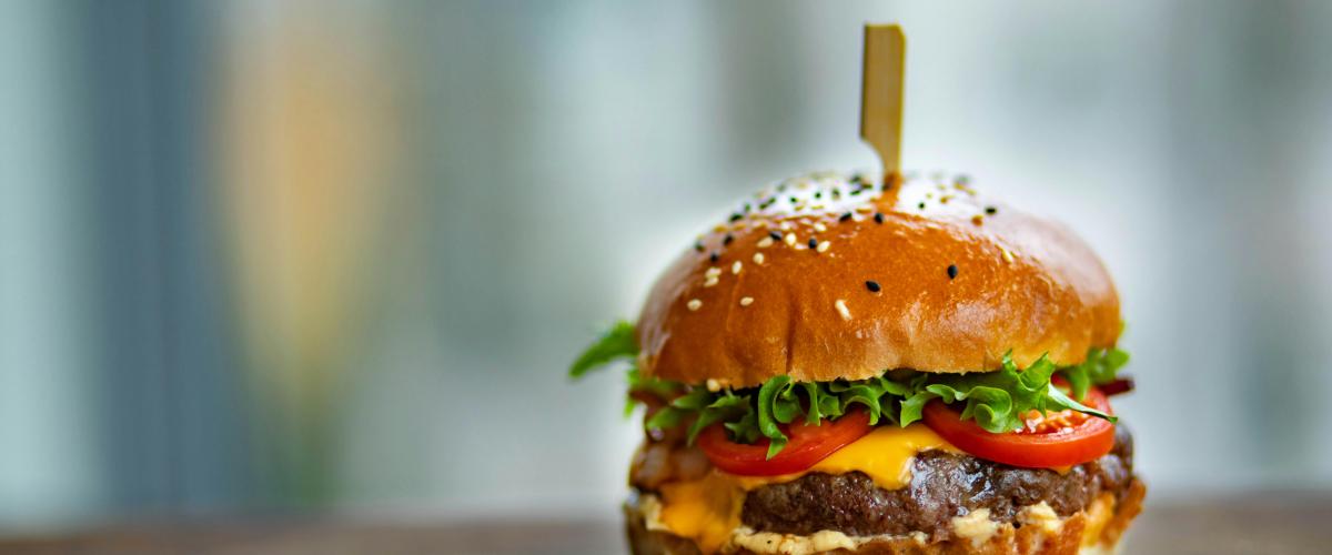 image of burger sitting on table