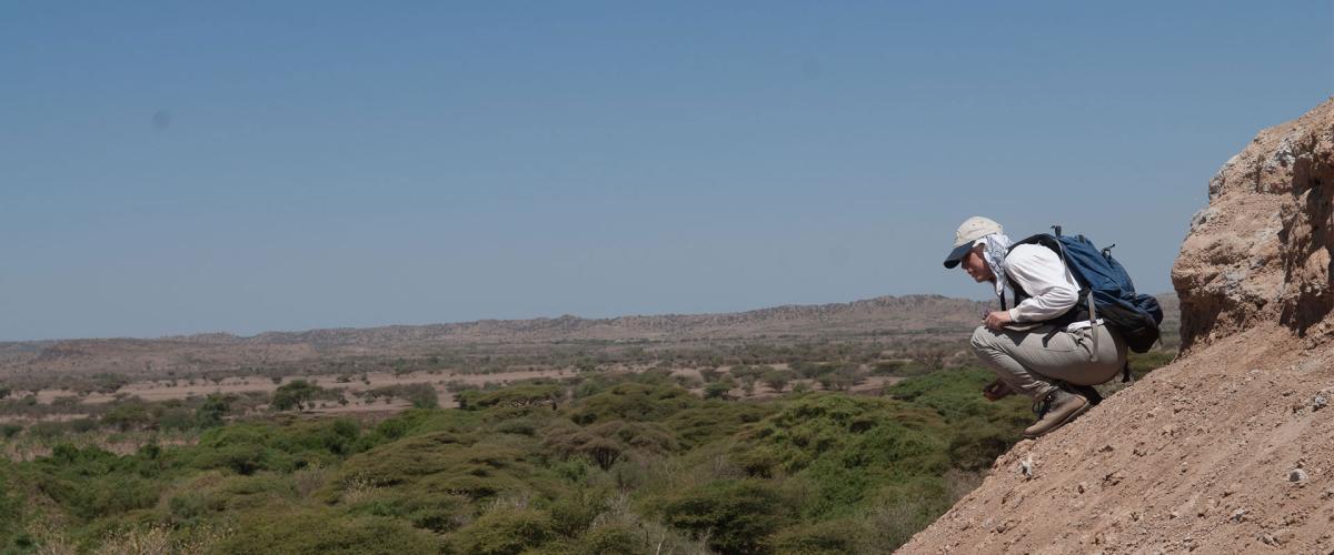Photo of Beverly Saylor at the Woranso-Mille paleontological site in Ethiopia’s Afar region