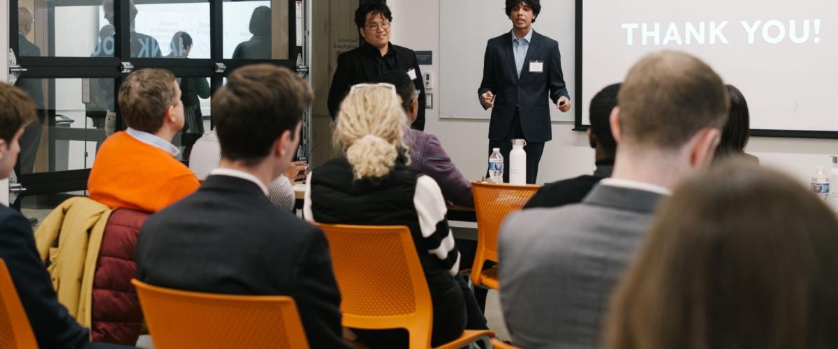 Presenters at the Morgenthaler-Pavey Startup Competition. 