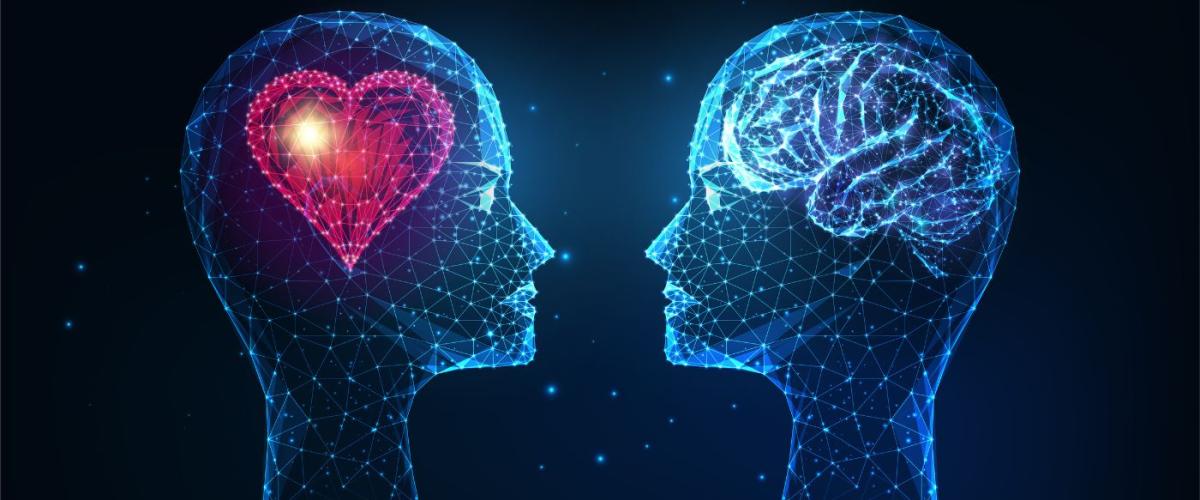 Futuristic-emotional-and-intellectual-intelligence-concept-with-human-heads-with-heart-and-brain