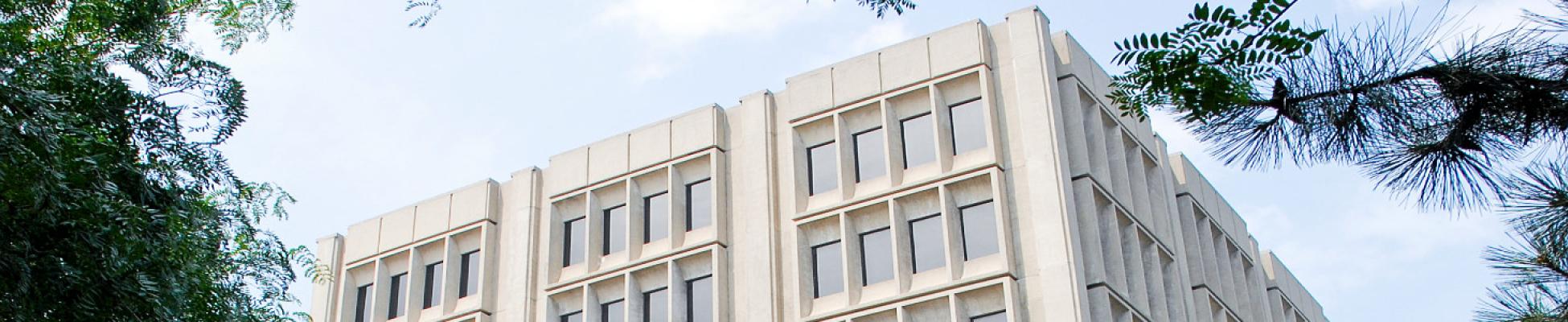 An exterior shot of the top of Crawford Hall
