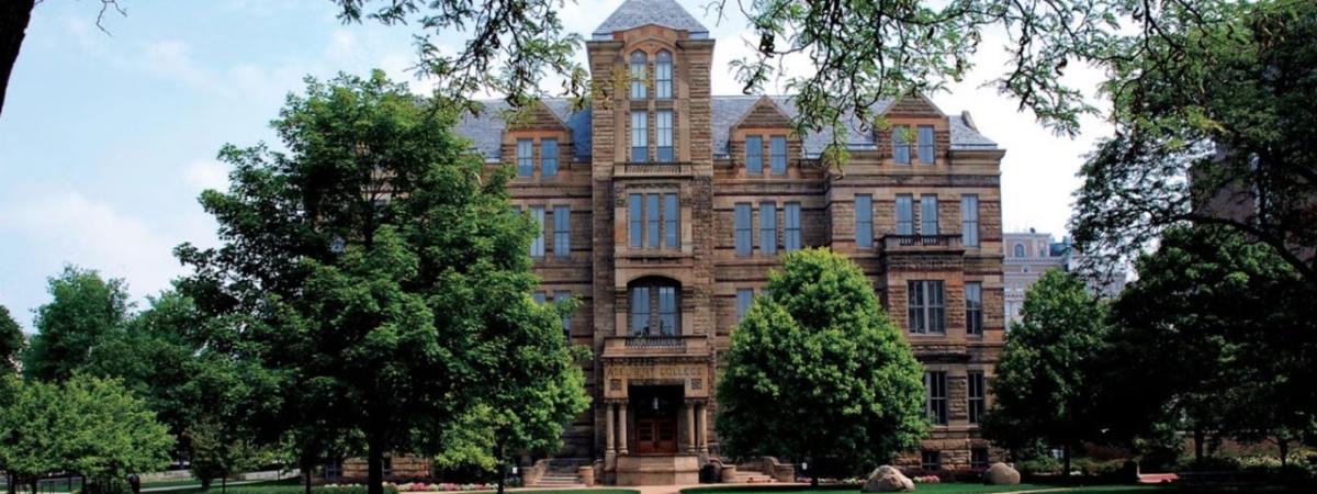 Exterior shot of Adelbert Hall in the summer