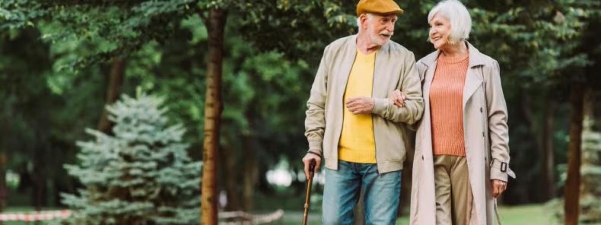 A man and a woman walking