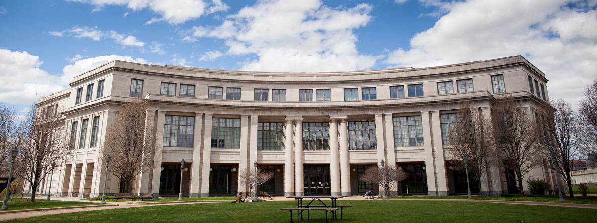 An exterior shot of the Kelvin Smith Library building