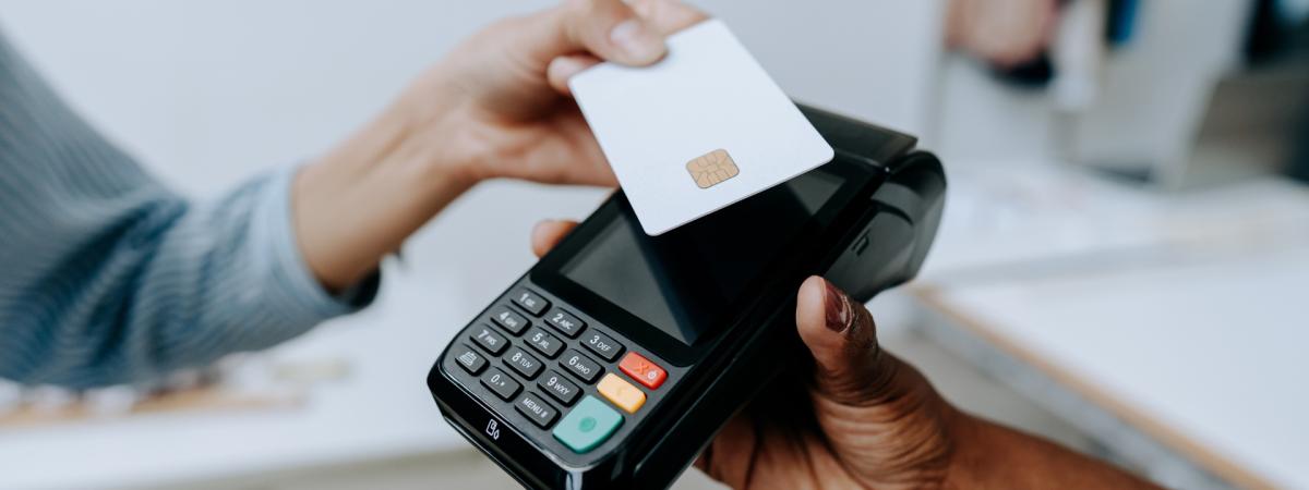 Close up of a contactless credit card payment