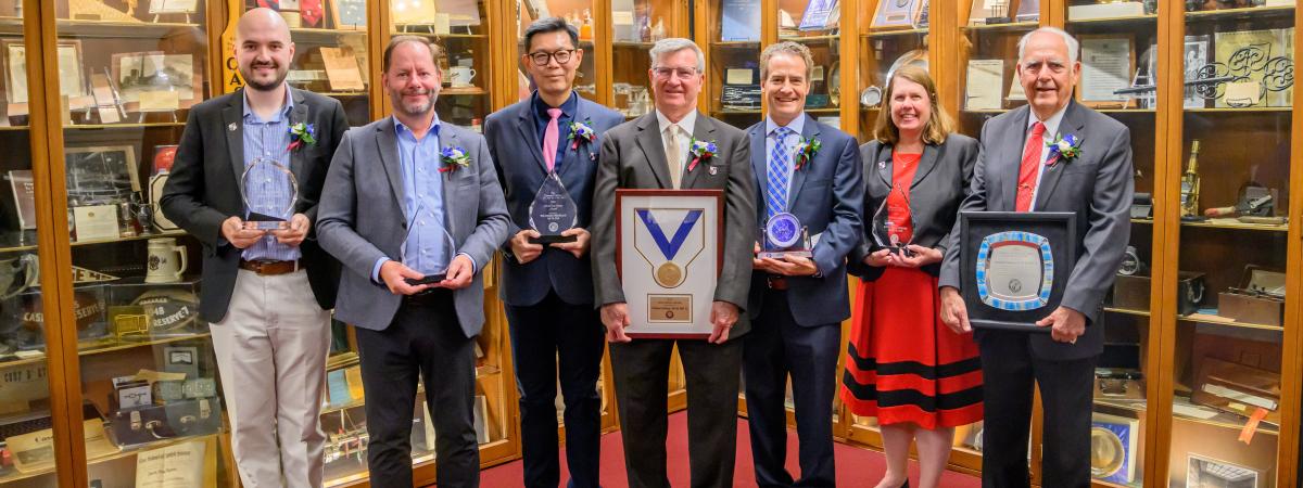 Winners of the 140th Annual Awards Presentation of the Case Alumni Association pose with their awards