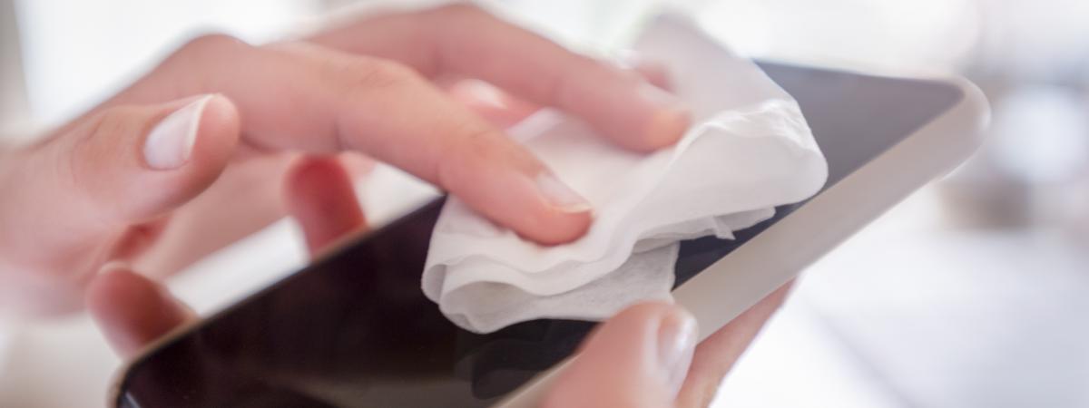 Hand cleaning cell phone