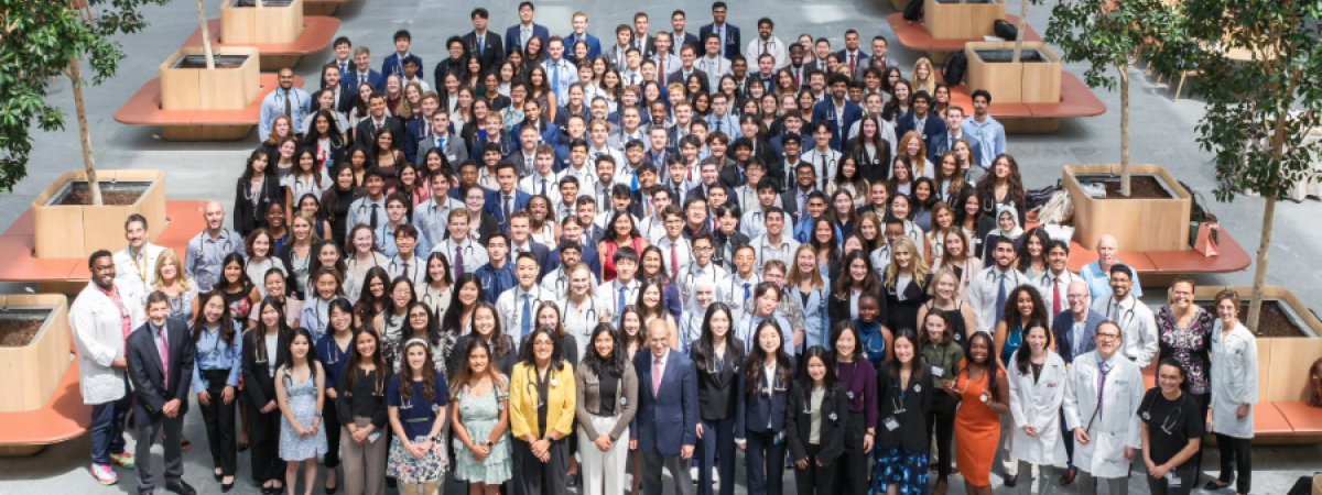 Group of medical students in a large area 