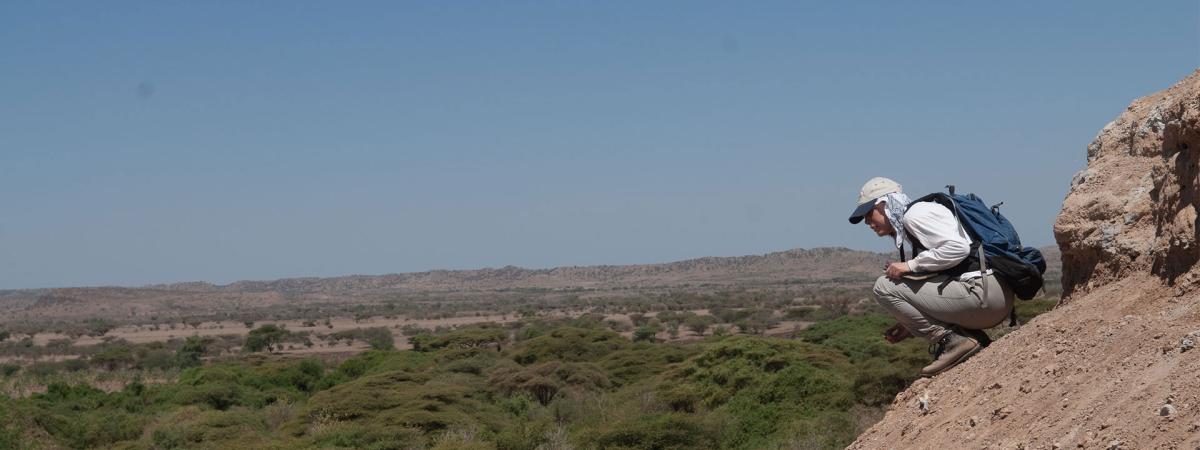 Photo of Beverly Saylor at the Woranso-Mille paleontological site in Ethiopia’s Afar region