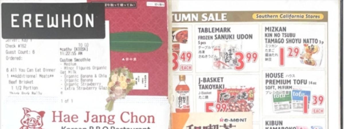 Close up of food market coupons