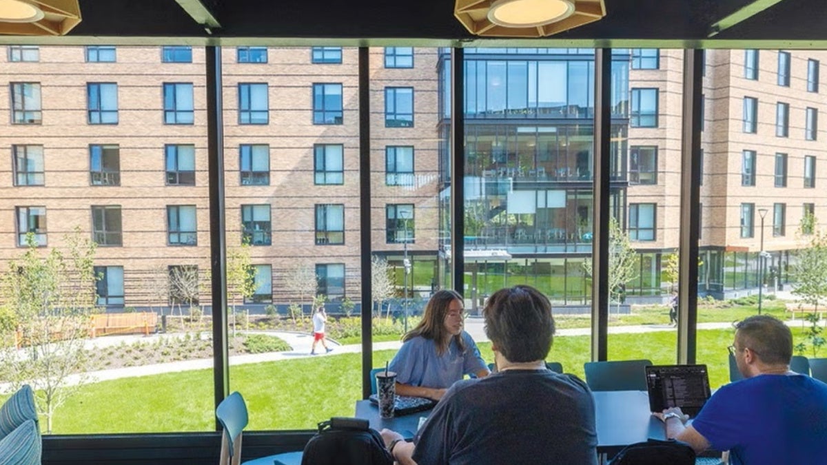 Students in new South Residential Village building.