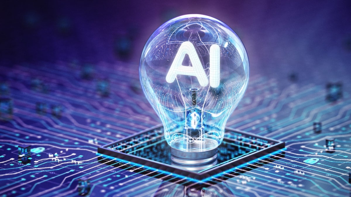 light bulb with AI in the center on a grid