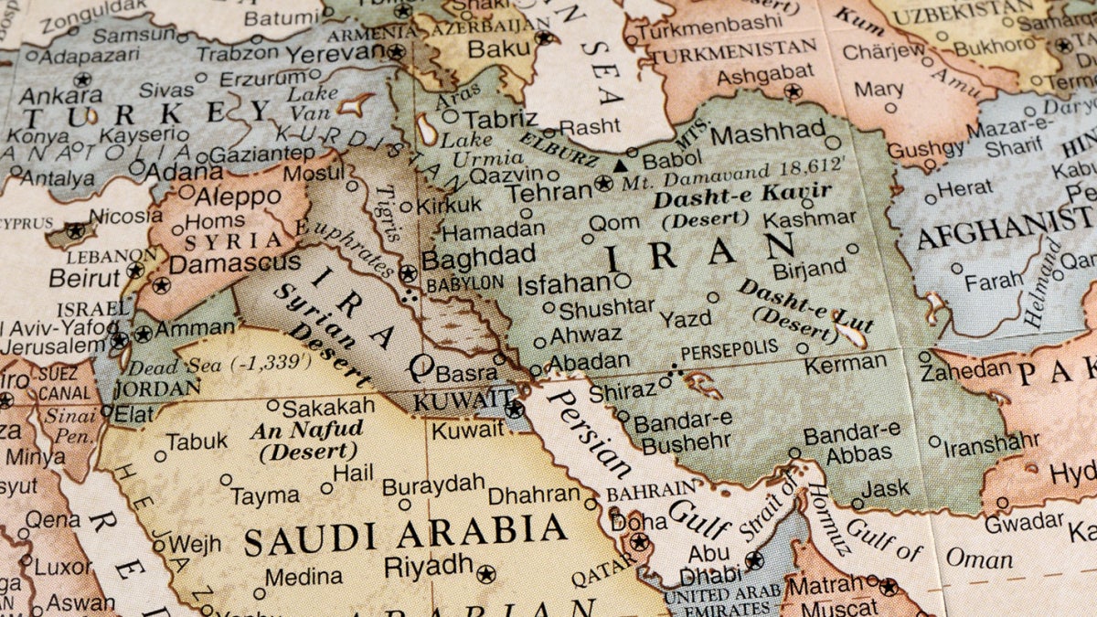 Photo of a map of the Middle East with a focus on Iran