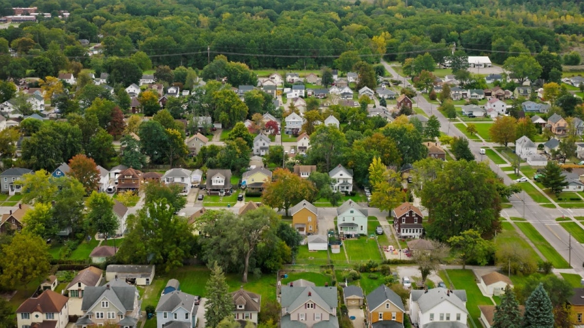 Aerial view of houses in Lorain, Ohio