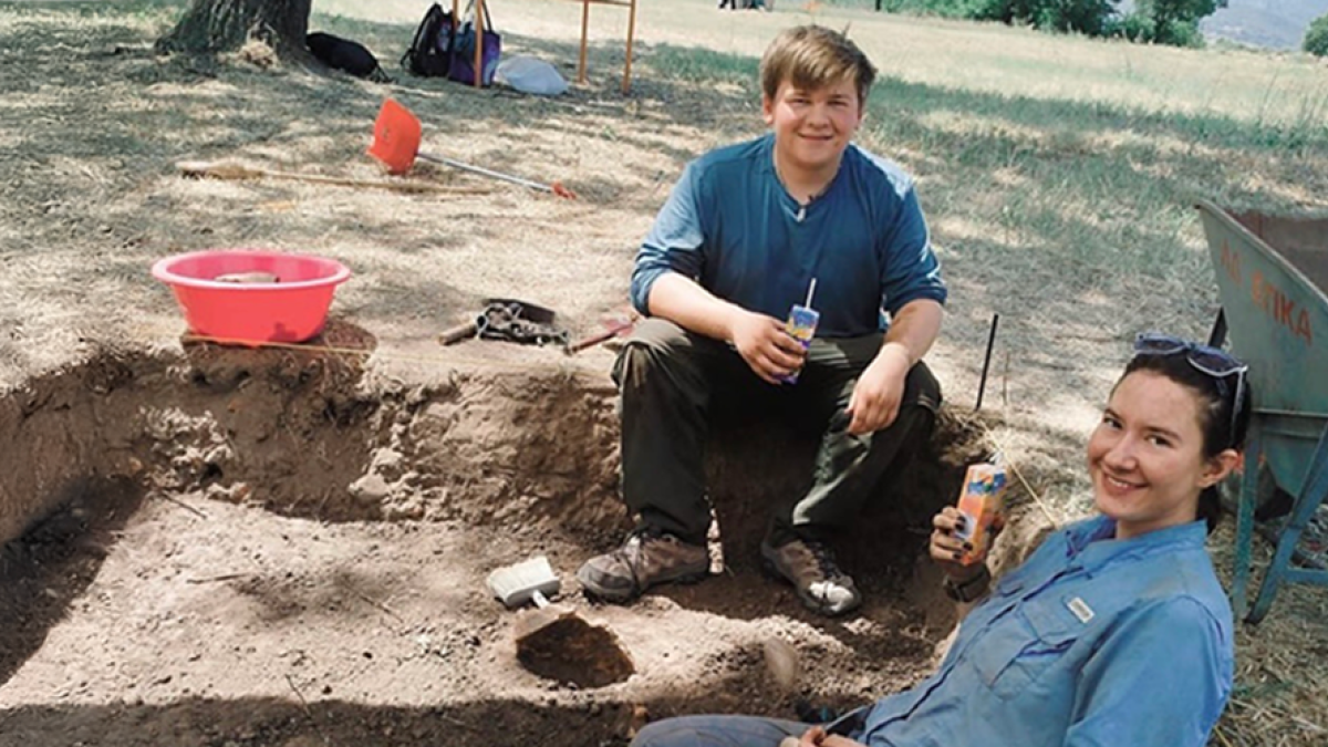 CWRU students Nicholas Stewart and Kennedy Wolf at an excavation site.