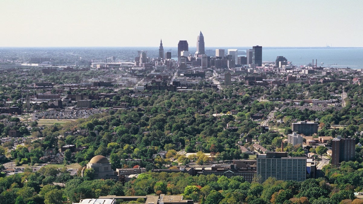 An aerial view of Cleveland from the CWRU campus.