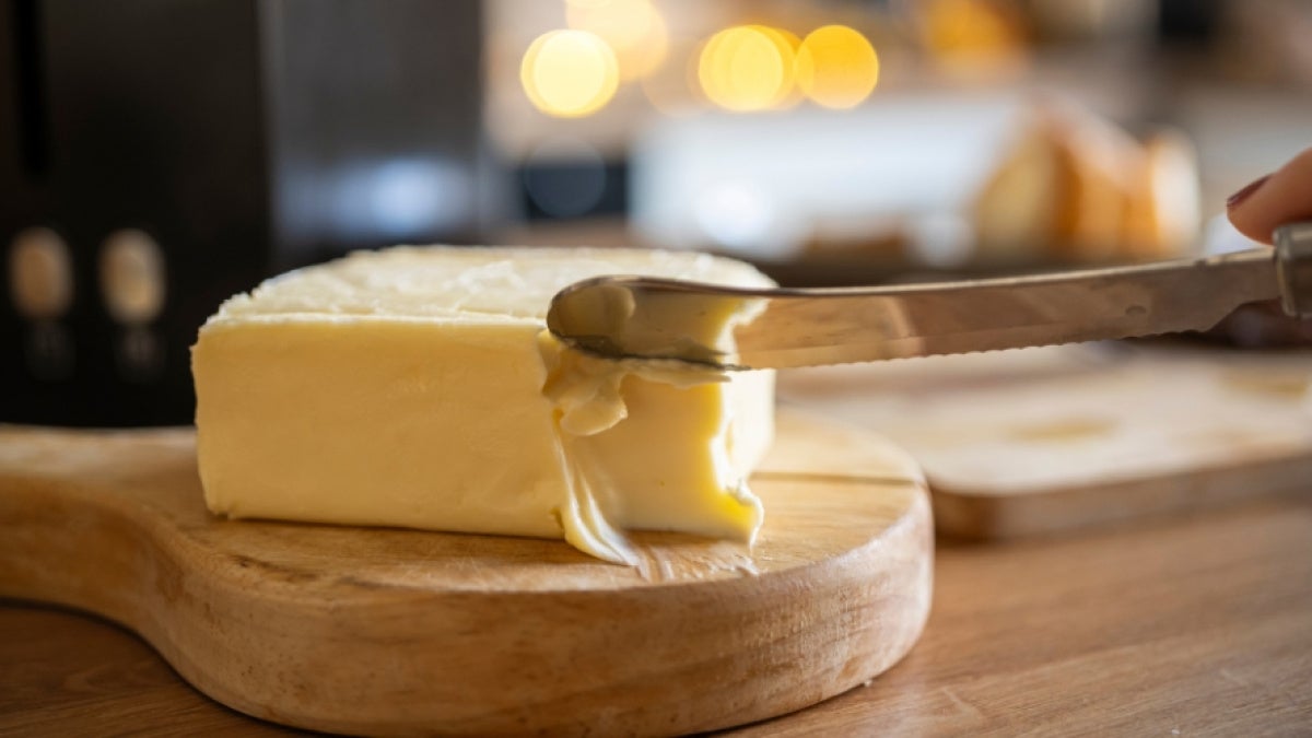 Homemade butter on a wooden board