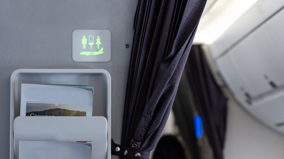 Image of an airplane bathroom signage