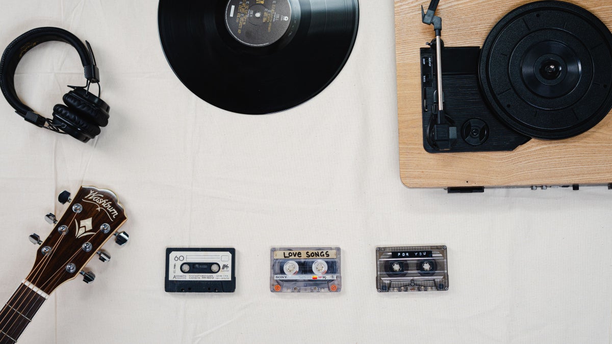 Image of musical instruments, electronics and tapes