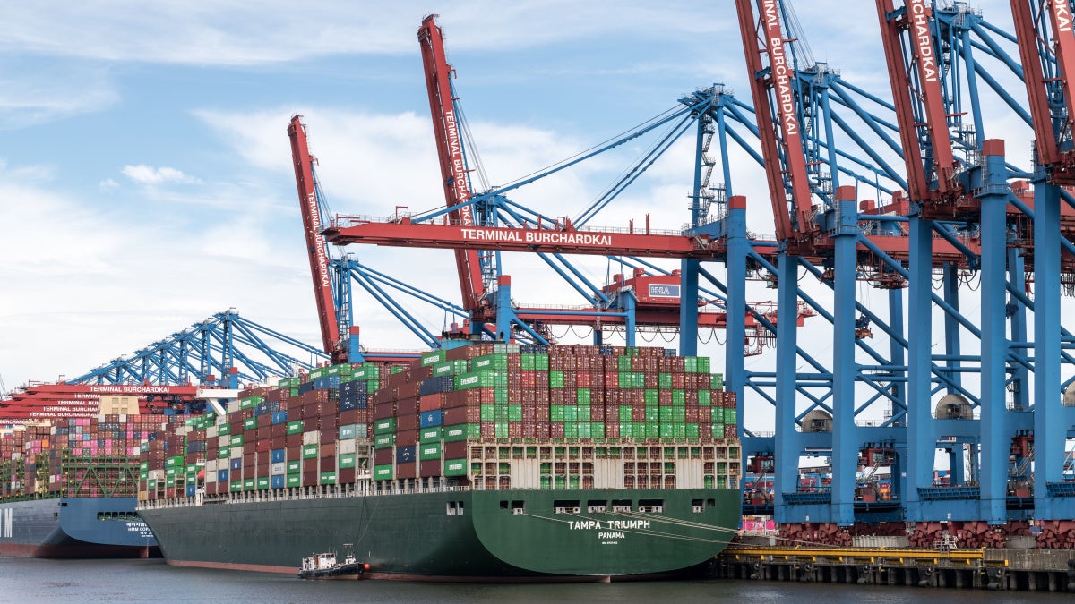 Image of shipment containers at a dock