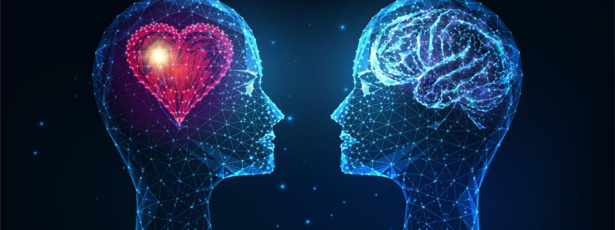 Futuristic-emotional-and-intellectual-intelligence-concept-with-human-heads-with-heart-and-brain