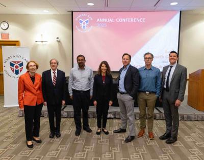 Sharona Hoffman (center) with assembled Harvard Law faculty members