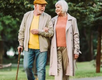 A man and a woman walking