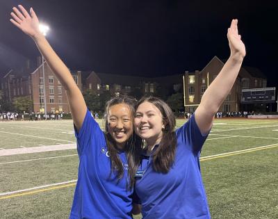 Julia Cho (pictured left) with a peer orientation leader