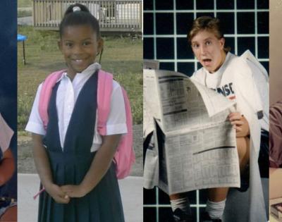 Photo compilation of childhood school images of Cynthia Kim, Dominique McIntyre, Jay Klein and Valerie Toly