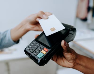 Close up of a contactless credit card payment