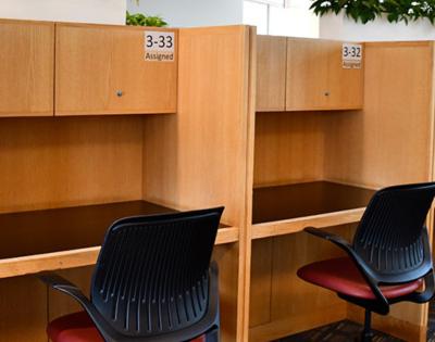 View of study carrels at Kelvin Smith Library. 