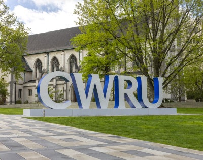 CWRU letter installation near the Binary Walkway